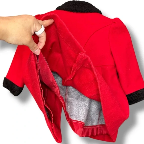 Rothschild Red Pea Coat for Girls with Black Details